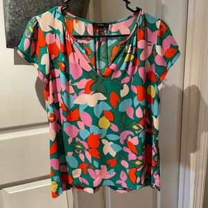 J.Crew Open V-neck Colorful Floral Top Medium